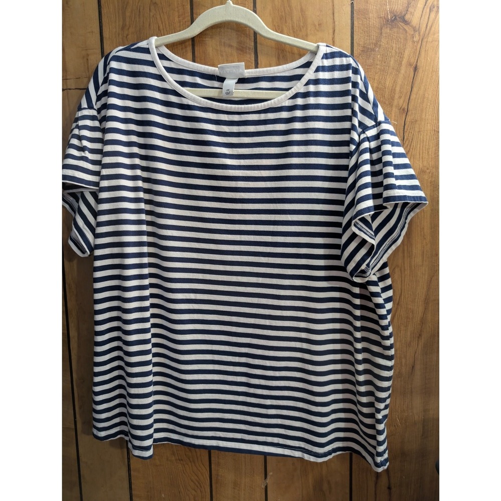 Ava & Viv Short Sleeve Top Blouse Tunic Plus Size 2X Stretch Shirt Striped
